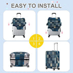 ANNA QUEEN Blue Patchwork Luggage Cover, Modern Grid Suitcase Protector - Image 5