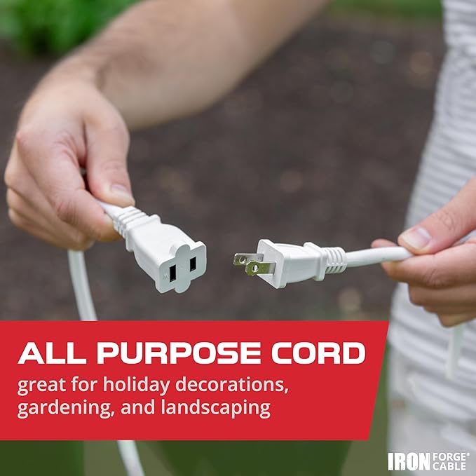 Iron Forge Cable 2 Prong Outdoor Extension Cord 10 ft, 16/2 SJTW 10 Foot White - Image 4