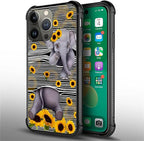 for iPhone 13 Pro Case, Cute Little Elephant Sunflower White Line Art Pattern - Image 5