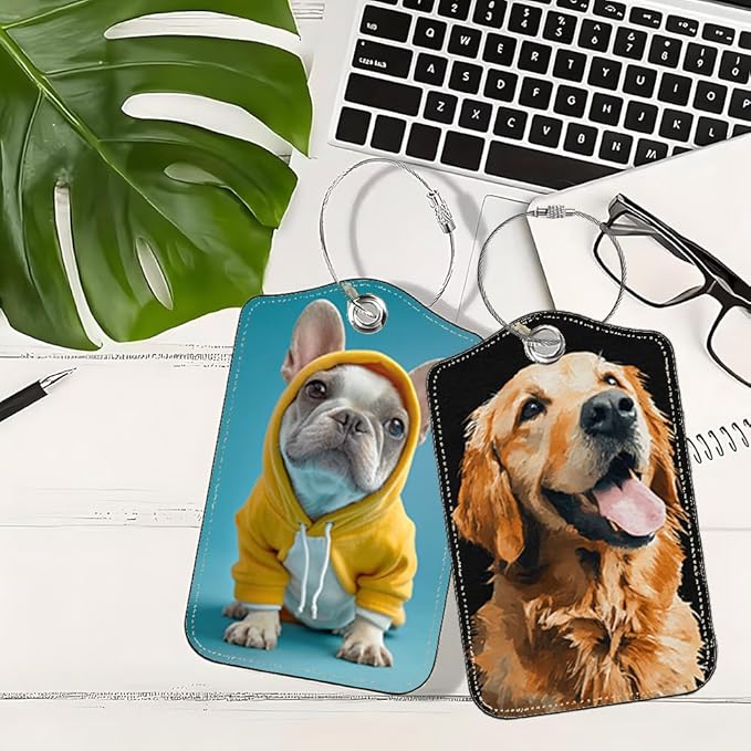2 Pack Cute Dog Luggage Tags for Suitcases, PU Leather Bag Identifiers - Image 5