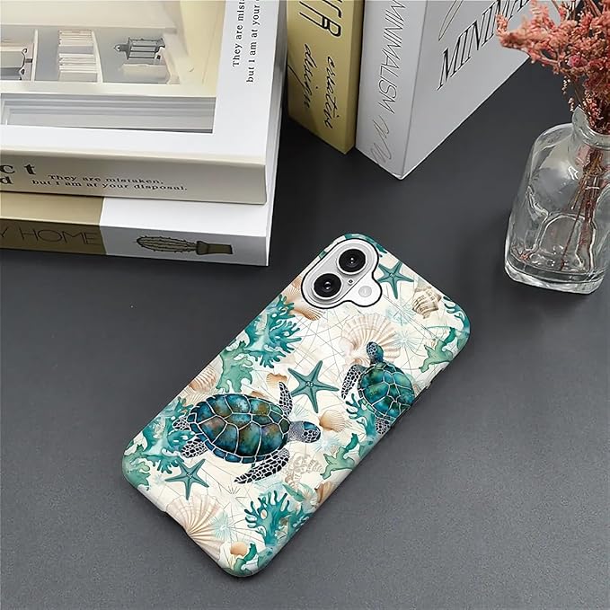 for iPhone 16 Plus Case, HH2 Ocean Sea Turtle Nautical Map Hybrid 2 Layer Hard - Image 5