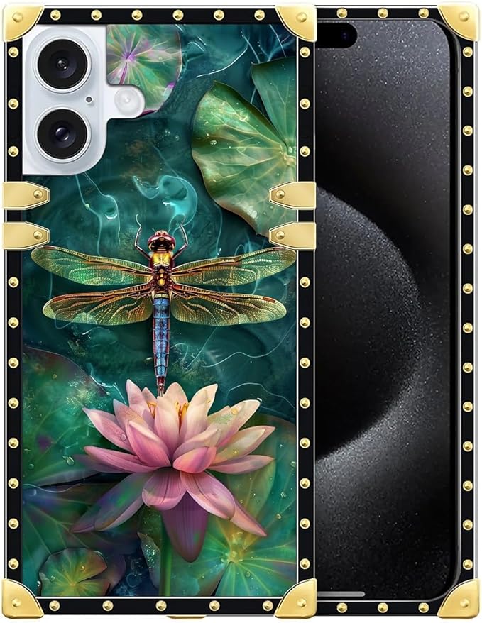Compatible with iPhone 16 Plus Case, Colourful Dragonfly Pink Lily Pads Luxury by Unknown