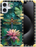 Compatible with iPhone 16 Plus Case, Colourful Dragonfly Pink Lily Pads Luxury by Unknown