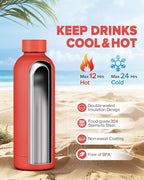 Insulated Water Bottle with Lid, 17 oz Reusable Leak-Proof Metal Stainless - Image 2