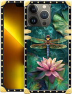 Compatible with iPhone 13 Pro Max Case, Colourful Dragonfly Pink Lily Pads by Unknown