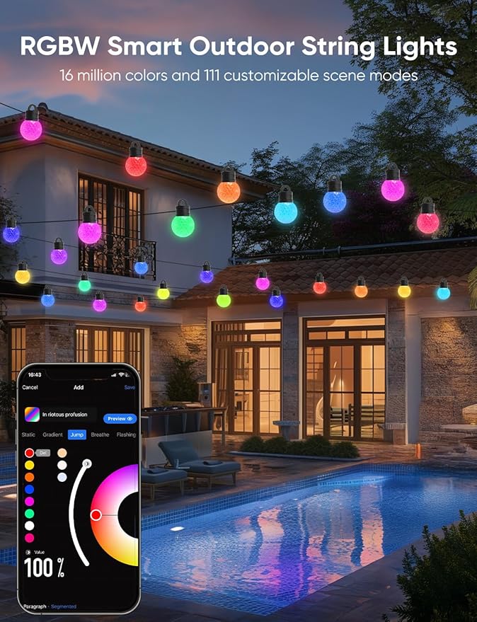 APPECK Outdoor String Lights 100ft, RGBW Color Changing Patio Lights - Image 2