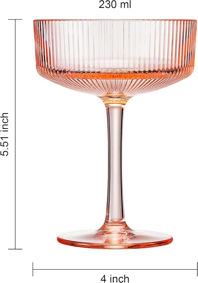 Khen Shatterproof Acrylic Ribbed Vintage Art Deco Coupe Glasses | Set of 4 | - Image 6