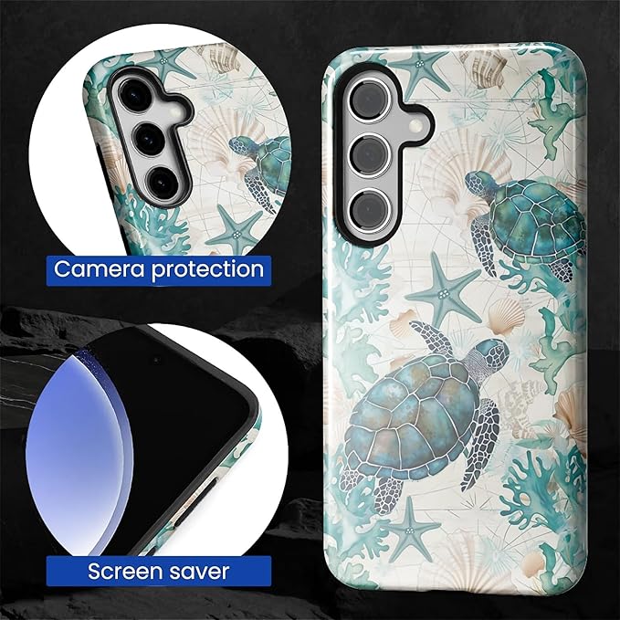 for Samsung Galaxy S24 Case, HL2 Ocean Sea Turtle Nautical Map Hybrid 2 Layer - Image 4