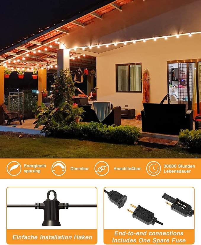 Zuske Outdoor String Lights, 50FT Patio Lights Outdoor Waterproof - Image 4