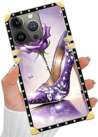 Compatible with iPhone 15 Pro Max Case, High Heeled Purple Diamond Rose Luxury - Image 5