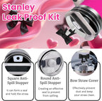 6pcs Black Stanley Cup Accessories Set, Bow Straw Topper - Image 4