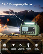 Emergency Weather Radio, Hand Crank 12000mAh Battery Powered Auto Alert NOAA - Image 2