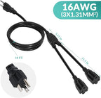 2 Way Power Cord Splitter Cable 10 Ft-3 Prong 1 to 2 Extension Cord-Outlet - Image 6