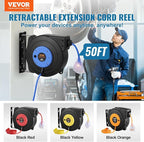 VEVOR Retractable Extension Cord Reel, 50 FT, Heavy Duty 14AWG/3C SJTOW - Image 2