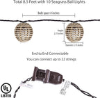 Decorative Outdoor Patio String Lights, Seagrass Rattan Wire Ball Style Lantern - Image 3