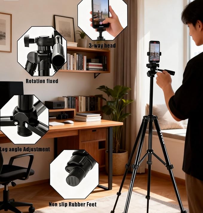 65" Aluminum Phone & Camera Tripod - Image 9