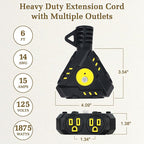 6FT 14 Gauge Outdoor Extension Cord 6-Outlet 14/3 SJTW Heavy Duty Extension Cord - Image 2