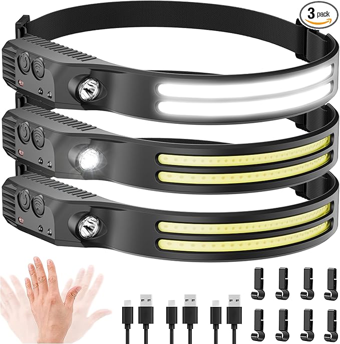 Beccason 3Pack LED Headlamp Rechargeable by Beccason