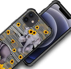 for iPhone 12 Mini Case, Cute Little Elephant Sunflower White Line Art Pattern - Image 2