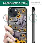 for iPhone 13 Case, Cute Little Elephant Sunflower White Line Art Pattern - Image 4