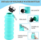 Baderke 2 Pcs Collapsible Water Bottles 17oz Silicone Travel Foldable Portable - Image 3