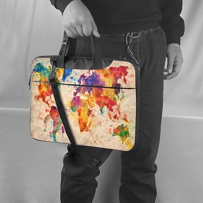 Vintage World Map Laptop Bag, Watercolor Laptop Case Sleeve Women Men Messenger - Image 2