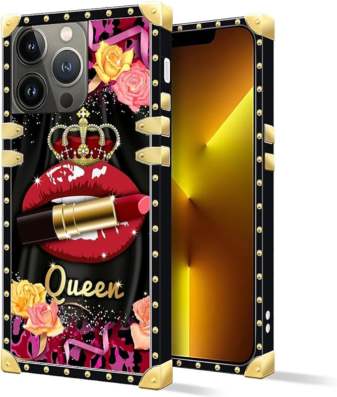 Compatible with iPhone 13 Pro Case, Queen Lip Crown Leopard Print Luxury Golden - Image 2