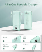 VEGER Portable Charger with Built-in AC Plug and Cables, All in One 10000mAh - Image 2
