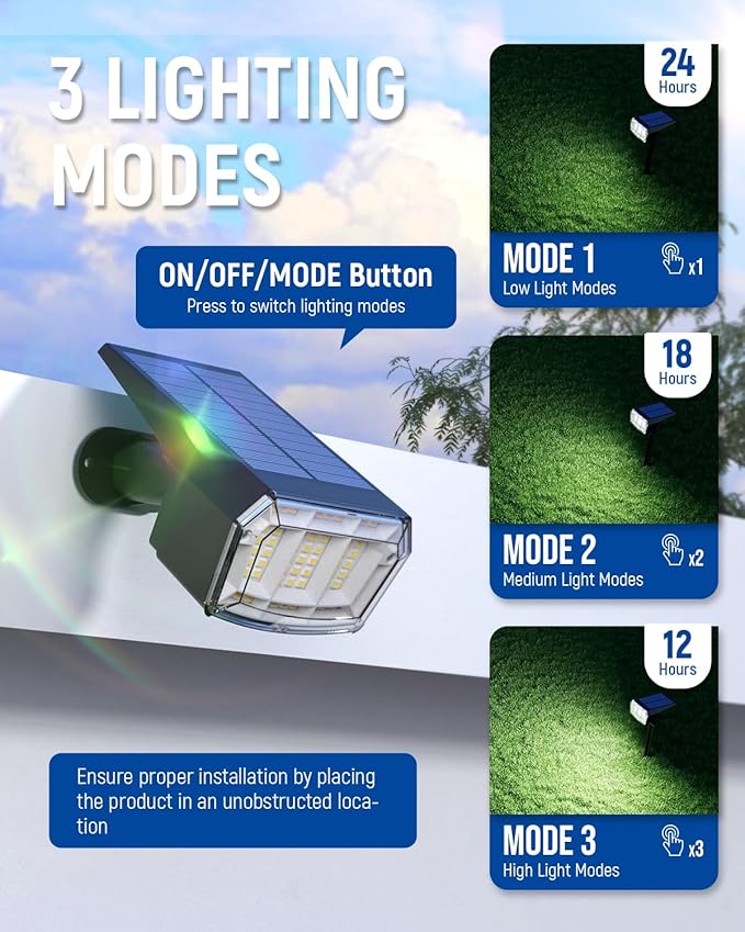 AUDERWIN Solar Spot Lights Outdoor Waterproof 6 Pack IP65, 63 LED 3 Lighting - Image 3