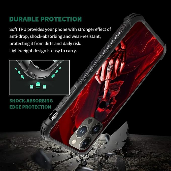 for iPhone 14 Pro Max Case, Gestures Funny Skull Pattern Graphic Design Girl - Image 6