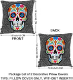 Swono Sugar Skull Set of 2 Square 18x18 Inch Throw Pillow Cover Mexican Day of - Image 6