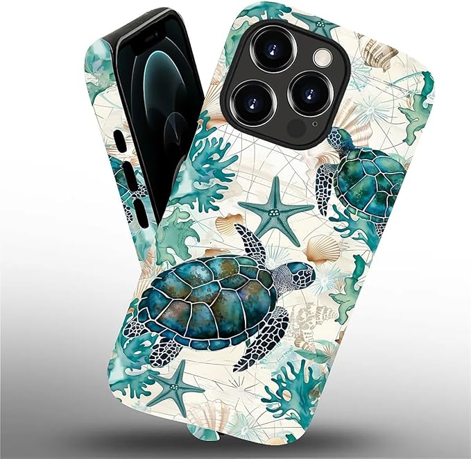 for iPhone 12 Pro Max Case, HH2 Ocean Sea Turtle Nautical Map Hybrid 2 Layer - Image 2