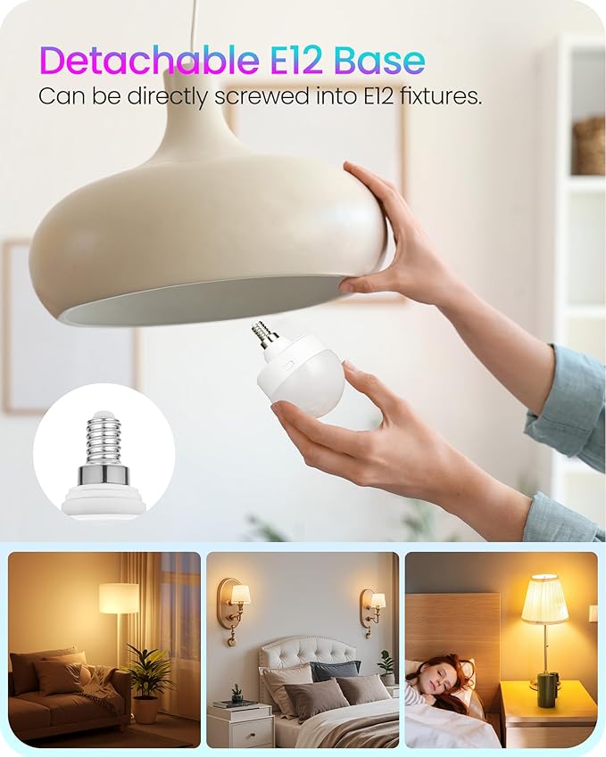 Rechargeable Light Bulbs with Remote Control, 4 Packs E12 Battery Operated - Image 2