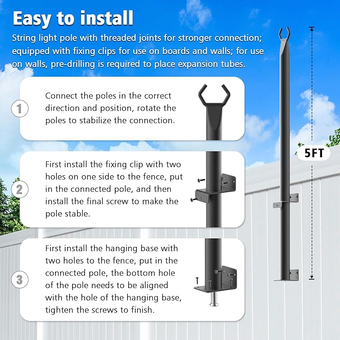 AHRLHR 5 Ft String Light Poles 8 Pack, String Light Poles - Image 7