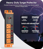 CCCEI Heavy Duty Surge Protector Power Strip 20 Amp Individual Switches. 12FT - Image 2