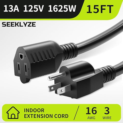 16/3 Black 15 FT Extension Cord, Indoor Extension Cord - Image 2