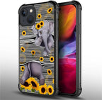 for iPhone 15 Plus Case, Cute Little Elephant Sunflower White Line Art Pattern - Image 7