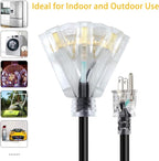 1FT 12/3 Extension Cord Heavy Duty Black 3-Outlet Indoor/Outdoor SJTW Lighted - Image 5