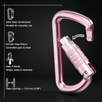 FresKaro 3inch 12kN-2698lbs Auto Locking Carabiner Clips, Solid D Shape - Image 3