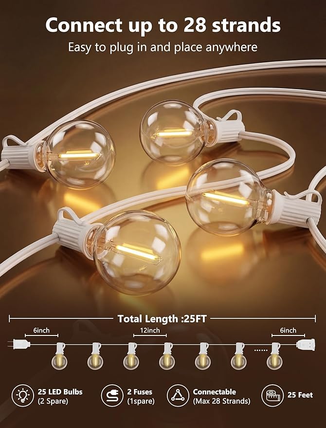 25Ft LED Outdoor String Lights, G40 Globe Patio String Lights Waterproof - Image 2