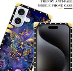 Compatible with iPhone 16 Case, Glistening Golden Butterfly Vibrant Purple Blue - Image 4