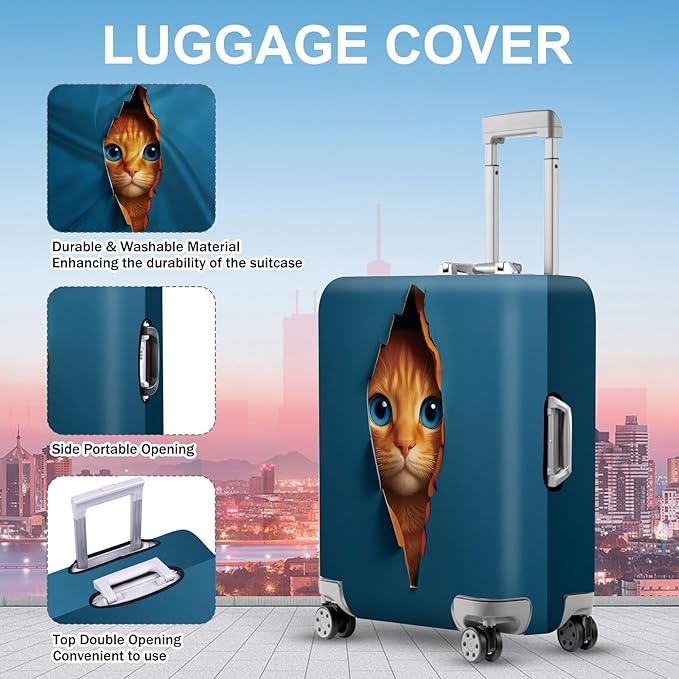 ANNA QUEEN 3D Cat Face Luggage Cover, Cute Peek Cat Suitcase Protector - Image 2