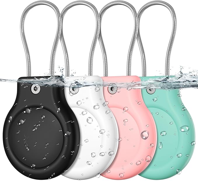 for AirTag Holder with Wire Cable, 4 Pack IPX8 Waterproof PC Hard Case by HOME