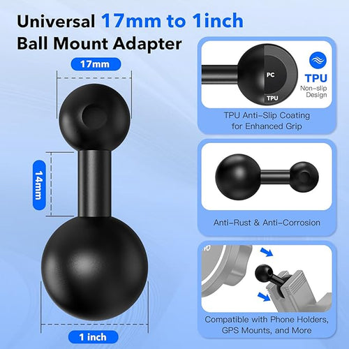 1-Inch Ball to 17mm Adapter – TPU Anti-Slip Ball Head Converter, Compatible - Image 2
