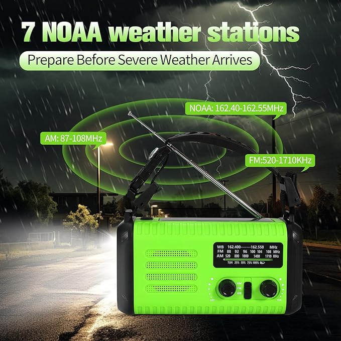 20000mAh / 74000mWh Emergency Crank Radio, NOAA/AM/FM Portable Weather Radio - Image 4