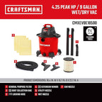 CRAFTSMAN CMXEVBE18590 9 Gallon 4.25 Peak HP Wet Dry Vac, Portable Shop Vacuum - Image 3