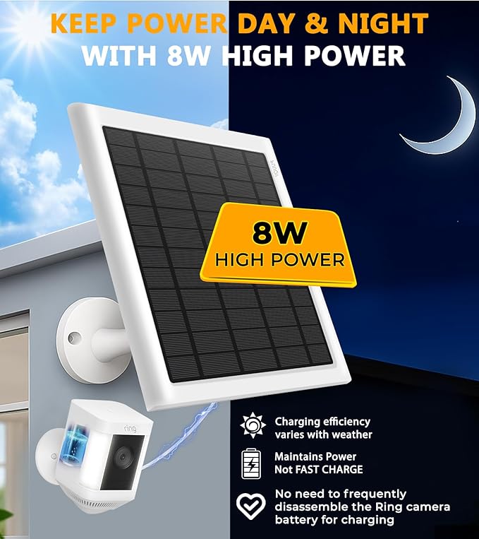 8W Solar Panel for Ring Camera, Spotlight Cam Battery, Includes Barrel Plug to - Image 2