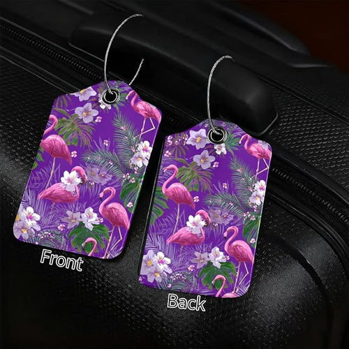 2 Pack Flamingo Luggage Tag 2.83 x 4.53 inch Tropical Pink Bird Purple - Image 2