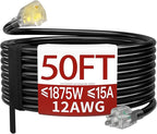 50 FT 12 Gauge Extension Cord Outdoor, Heavy Duty Weatherproof & Flame by Skrizcable