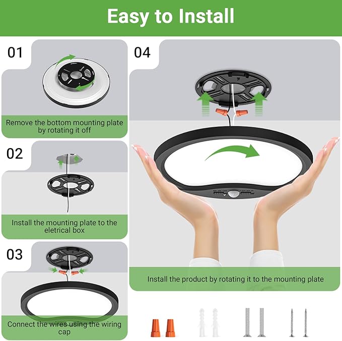 zemty 12inch Motion Sensor Ceiling Lights Wired, 24W 2400lm 3CCT/3 Mode/30-120s - Image 6